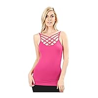 Zenana Outfitters Seamless Triple Criss-Cross Front Cami (Multiple Colors & Sizes), Fuchsia, XX-Large-3X-Large
