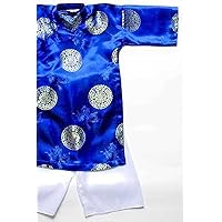 Ao Dai, Vietnamese Traditional Tunic for Boys - Blue silk - Size#8 - Similar to US size 6T