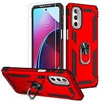 Moto G Stylus 5G 2022 Case - Military Grade Drop Tested, Magnetic Ring Holder, Kickstand, Screen Protector, Red