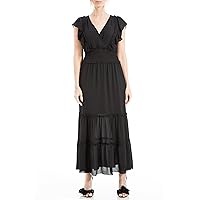 Max Studio Women's Crepe Flutter Sleeve Smocked Maxi Dress