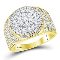 10kt Yellow Gold Mens Round Diamond Circle Flower Cluster Ring 2 Cttw