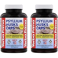 Yerba Prima Psyllium Husks Caps 180 caps (Pack of 2) - Natural Fiber Supplement and Colon Cleanse - Gut Health - Non-GMO Gluten Free