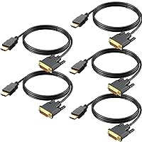 HDMI to DVI Cable 5-Pack, 6.6 Ft Bidirectional DVI-D to HDMI Male to Male High Speed Adapter Cable Support 1080P Full HD (5, Black)