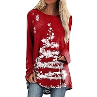 Women's Christmas T-Shirt Sweatshirt Top, Fashion Funny Printed T-Shirt Long Sleeve Round Neck Mid-Length Top