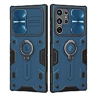 Nillkin CamShield Armor Samsung S22 Ultra Case with Kickstand & Camera Lens Cover, Shockproof Hard PC Back and Soft Silicone Bumper Hybrid Protective Cover for Galaxy S22 Ultra 6.8'' Blue