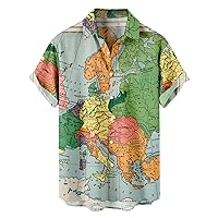 Hawaiian Shirt for Men Funky Casual Button Down Short Sleeve Unisex Beach Shirts Trendy World Map Print Summer Tops