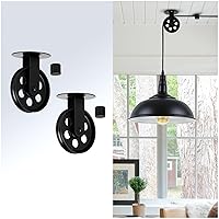 2.75” Black Pulley Wheels Set of 2 for Plug in Pendant Light, Vintage Wall Ceiling Mount Pulleys for Hanging Lamp, Rustic Industrial Gazebo Pulleys for Chandelier Plant Grow Lights Outdoor…