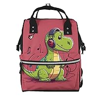 Diaper Bag Backpack Dinosaur wearing headphones Maternity Baby Nappy Bag Casual Travel Backpack Hiking Outdoor Pack