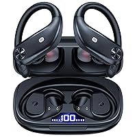 Wireless Earbuds Bluetooth Headphones 80Hrs Playback Sport Ear Buds with Digital Display Charging Case IPX7 Waterproof Headsets with Earhook Over Ear Earphones for TV Cellphone Workout Running Black
