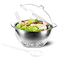 Iced Salad Bowl, Salad Serving Bowl with Ice Holder and Lid, Chilled Serving Bowl for Parties