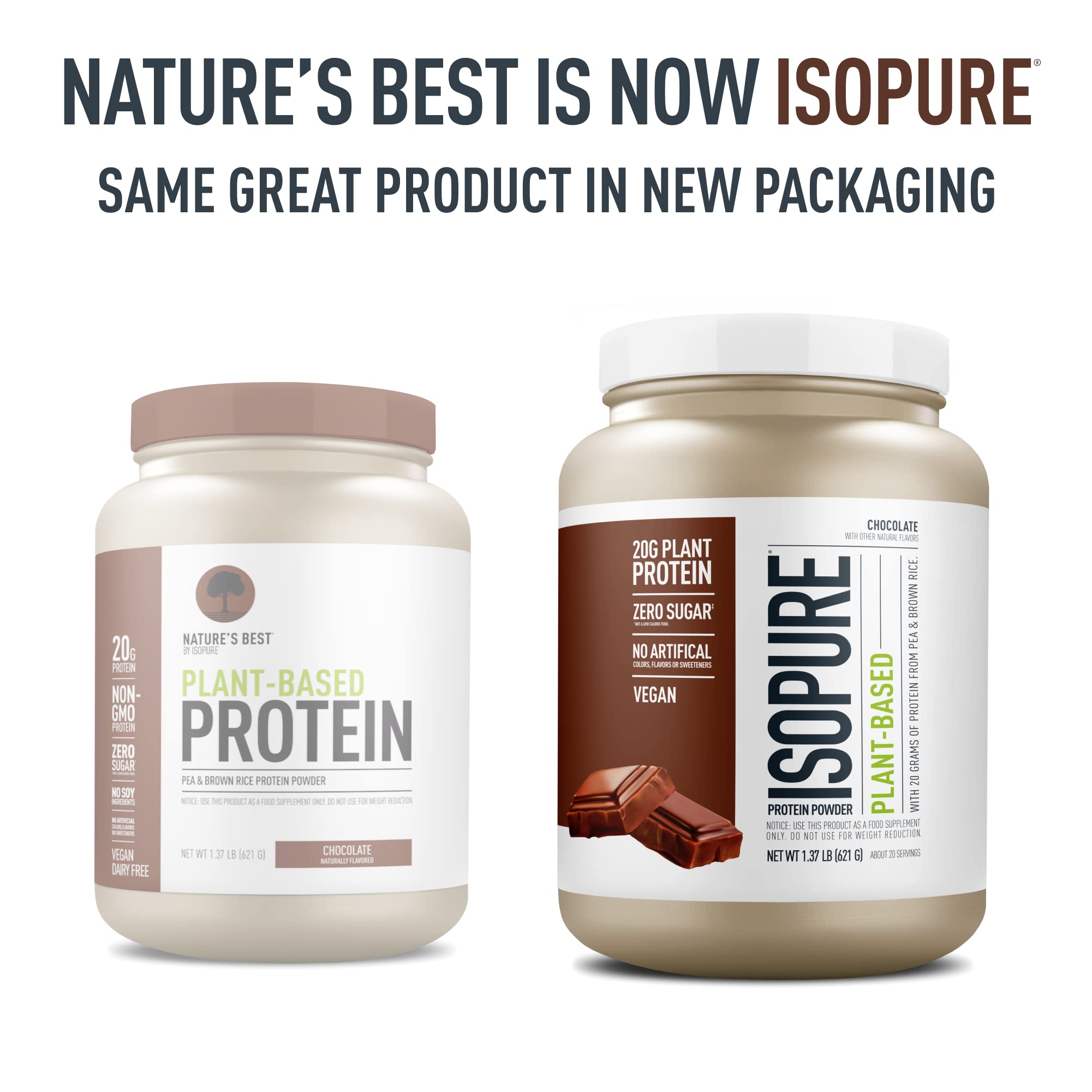 Isopure Chocolate Vegan Protein Powder, with Monk Fruit Sweetener & Amino Acids, Post Workout Recovery, Sugar Free, Plant Based, Organic Pea Protein, Dairy Free, 22 Servings (Packaging May Vary)
