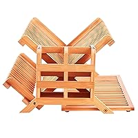 Bamboo Dish Drying Rack -Wooden Dish Drying Rack Large for Kitchen -Foldable Dish Drainers for Kitchen Counter - 3 Tier Utensil Holder -Bamboo Foldable Dish Drying Rack for Dishes and Plates