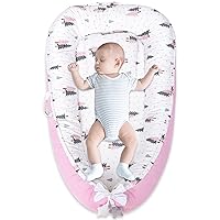 Baby Nest Lounger Pillow for Newborn, Cover Ultra Soft 100% Waffle Organic Cotton for 0-24 Months, Adjustable Breathable & Portable Infant Snuggle (Luxury Pink)