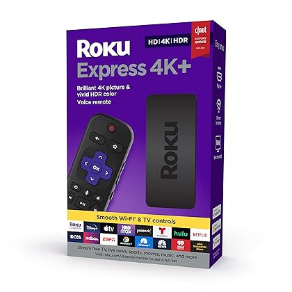 Roku Express 4K+ 2021 | Streaming Media Player HD/4K/HDR with Smooth Wireless Streaming and Roku Voice Remote with TV Controls, Includes Premium HDMI Cable (Renewed), Black