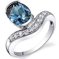 PEORA London Blue Topaz Ring in Sterling Silver, Natural Gemstone Statement Solitaire, Oval Shape, 9x7mm, 2.00 Carats total, Comfort Fit, Sizes 5 to 9