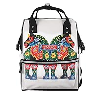 Runner Swedish Dala Horse Folk Print Diaper Bag Multifunction Laptop Backpack Travel Daypacks Large Nappy Bag