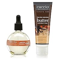 Cuccio Naturale Butter Blends And Cuticle Revitalizing Oil - Moisturizing Body Cream And Cuticle Treatment - Deep Hydration For Dry Skin And Nails - Vanilla Bean And Sugar - 4 Oz Lotion, 2.5 Oz Oil