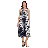 London Times Women's Rouched Front Bodice Dress, Navy/Ivory, 10
