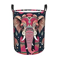 Bohemian Elephant Pattern Round waterproof laundry basket,foldable storage basket,laundry Hampers with handle,suitable toy storage