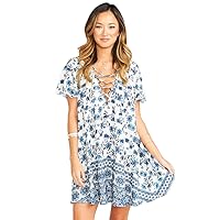 Show Me Your Mumu Women's Kylie Lace Up Short Sleeved Printed Dress
