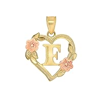 14K Yellow Gold Heart Initial Letter Pendant Flower A-Z Any Alphabet Necklace Charm-Nice jewelry Gift for Girls and Women-Free Customizable Letter Name for Her-Available 16”-18”