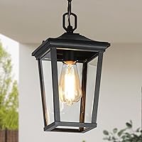 Outdoor Pendant Light Fixture, Farmhouse Exterior Anti-Rust Hanging Lights with Adjustable Chain, Black Ceiling Outdoor Light with Clear Glass, Hanging Lantern for Front Door, Entry, Porch, and Gazebo