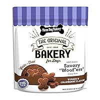 Three Dog Bakery Soft Baked Grain Free Meaty Woofers, Turkey and Cranberry Flavor, Premium Treats for Dogs, Brown, 25 oz