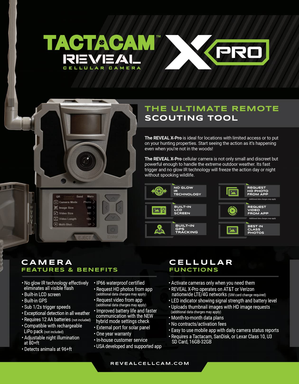 TACTACAM Reveal X PRO Cellular Trail Camera, Verizon and AT&T, NO Glow, Integrated GPS Tracking, Built in LCD Screen, HD Photo and HD Video (X-PRO)