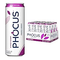Phocus Caffeinated Sparkling Water - Mixed Berry - Clean Energy with Caffeine + L-Theanine - 0 Sugars, Calories or Carbs - Non GMO, Whole 30, Keto, Vegan, Kosher - 11.5 Fl Oz. (12 Pack)