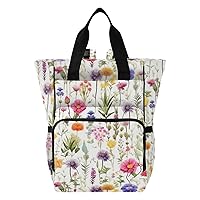 Watercolor Wildflower Floral Diaper Bag Backpack for Baby Girl Boy Large Capacity Baby Changing Totes with Three Pockets Multifunction Maternity Travel Bag for Travelling Playing