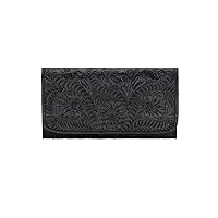 American West Women's Tri-Fold Leather Wallet Billfold for Women (Black)