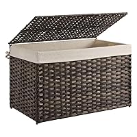 SONGMICS Storage Basket with Lid, 42.3 Gallon (160L) Storage Bin, Woven Blanket Storage Basket with Handles, Foldable, Removable Liner, Metal Frame, for Bedroom, Laundry Room, Brown URST76BR