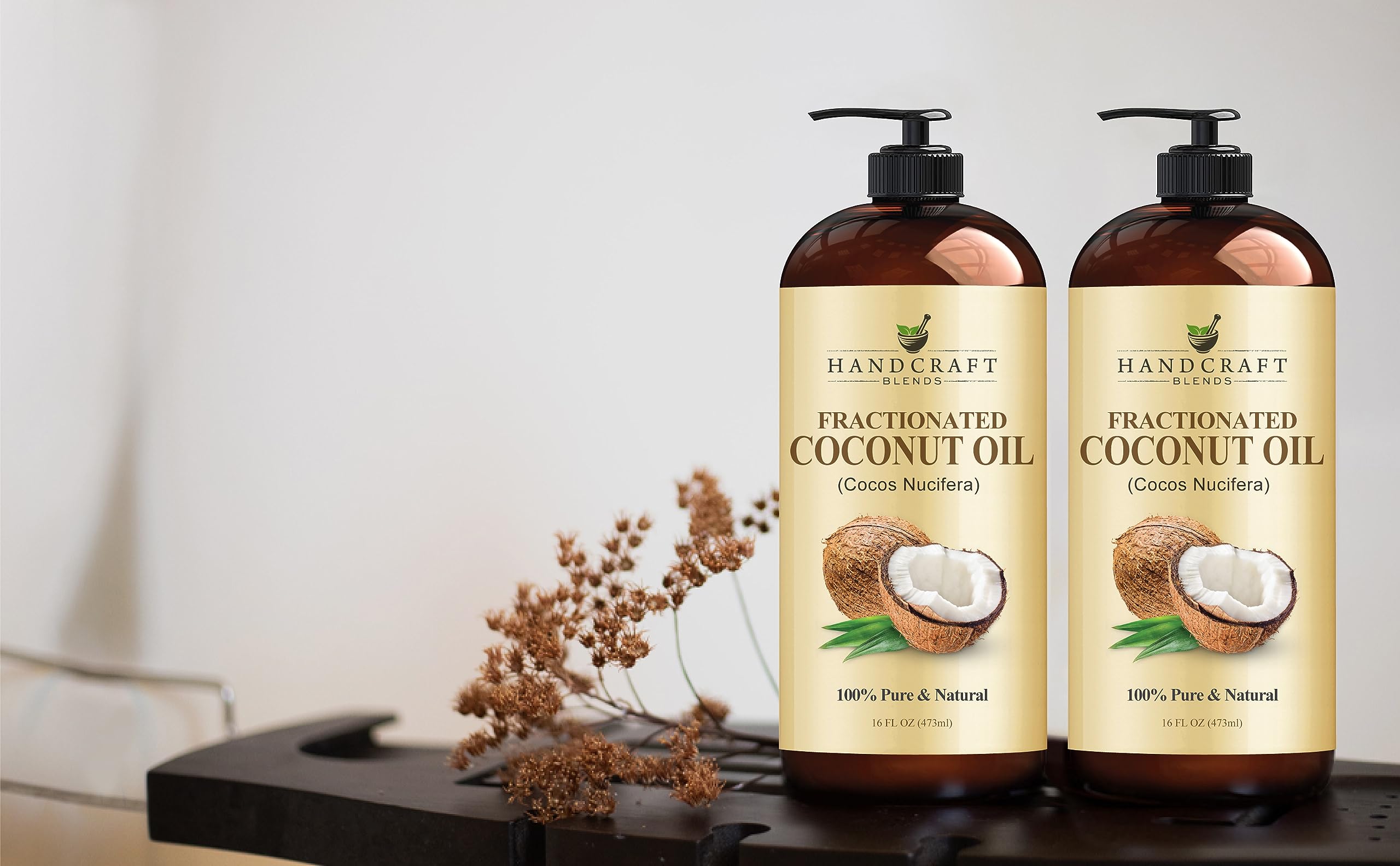 Handcraft Fractionated Coconut Oil - 100% Pure & Natural Premium Grade Coconut Carrier Oil for Essential Oils, Massage Oil, Moisturizing Hair Oil & Body Oil - 16 fl. Oz