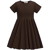 Girls Dresses Short Sleeve Solid Color Skater Casual Twirly Dress with Pockets
