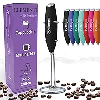 Elementi Milk Frother Wand & Matcha Mixer, Mini Electric Whisk for Coffee - Frother for Coffee - Milk Frother Handheld - Coffee Stirrers Electric Matcha Frother & Hand Whisk (Black)