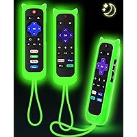 3Pcs Cover for Roku Remote with Cat Ears Design, Silicone Skin Case Compatible with Hisense/TCL Roku TV, Steaming Stick/Express, Universal Replacement Controller, Glow in The Dark Green/Green/Green