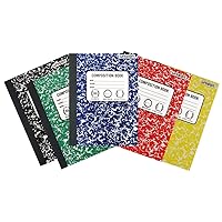 Bundle of 5 Wide Ruled Marbled Composition Notebooks; 1 of Each Color ;Red, Blue, Green, Yellow and Black