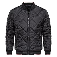 Winter Jackets For Men,Men's Plus Size Stand Collar Jacket Quilted Diamond Pattern Bomber Jackets Zip Casual Coat