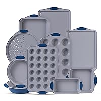 Country Kitchen 10-Piece Nonstick Stackable Bakeware Set - PFOA, PFOS, PTFE Free Baking Tray Set w/Non-Stick Coating, 450°F Oven Safe, Round Cake, Loaf, Muffin, Wide/Square Pans, Cookie Sheet (Navy)