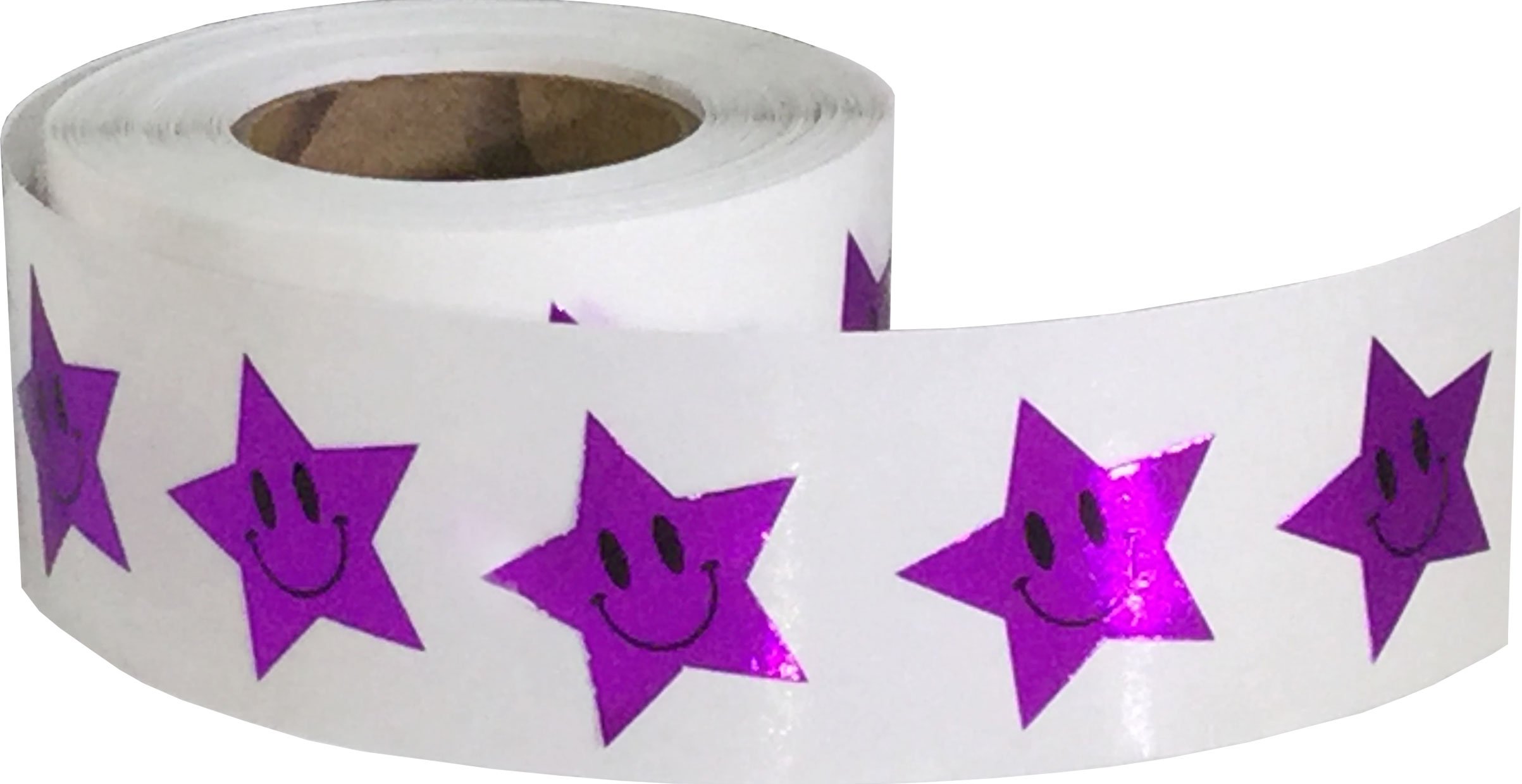 Metallic Purple Happy Face Star Shape Stickers 0.75 Inch 500 Adhesive Labels