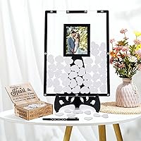Wedding Guest Book, Guest Book Wedding Reception Wedding Guest Book Alternative with Wooden Hearts Guest Book Alternatives for Guests to Sign with Picture Frame for Wedding(Black)