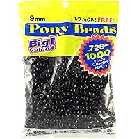 Darice Black, 9m Opaque Pony Craft Projects for All Ages Jewelry, Ornaments, Key Chains, Hair Round Plastic Center Hole, 9mm Diameter, 1,000 Beads Per Ba, 1000 Count (packaging may vary)