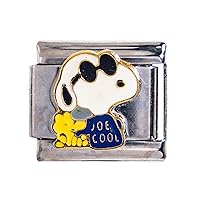 Italian Charm Bracelet Stainless Steel 9mm - Cartoon Beagle Dog Sun Glasses and Joe Cool Shirt