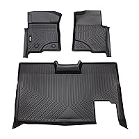 IKON MOTORSPORTS 3D TPE Floor Mats, Compatible with 2009-2014 Ford F-150 Super Crew Cab, All Weather Waterproof Anti-Slip Liners, Front & 2nd Row Full Set Car Accessories, Black