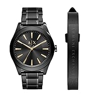 A｜X ARMANI EXCHANGE Men's Black Stainless Steel Watch & Bracelet Gift Set (Model: AX7102)
