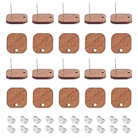 UNICRAFTALE 20 Pairs Walnut Wood Stud Earring Findings Square Vintage Walnut Wood DIY Stud Earrings Wood Earring Accessories Walnut Wood Earring Posts with Earring Nuts for Earring Jewelry Making