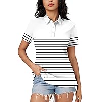 Womens Casual Summer Tops, Striped Printed Buttoned Stand-Up Collar Blouse Lightweight Breathable Loose Shirt Tops