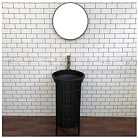 Industrial Style Vanity Unit with Basin, Modern Basin Cupboard with Faucet and Drain Free Standing Bathroom Cabinet,Black,with Mirror