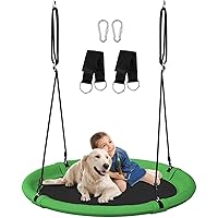 40 Inch Saucer Tree Swing Set for Kids & Adults, Adjustable Swing Sets for Backyard or Outdoor Playground, Green & Black, 1 Pack