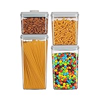 Food Storage Containers, Pop Airtight Food Storage Containers with Lids for Kitchen Pantry Organizing Stackable Container For Cereal Snack Flour Sugar Coffee Spaghetti - 4 Pcs(1.2, 2.0, 2.7, 3.3qt)